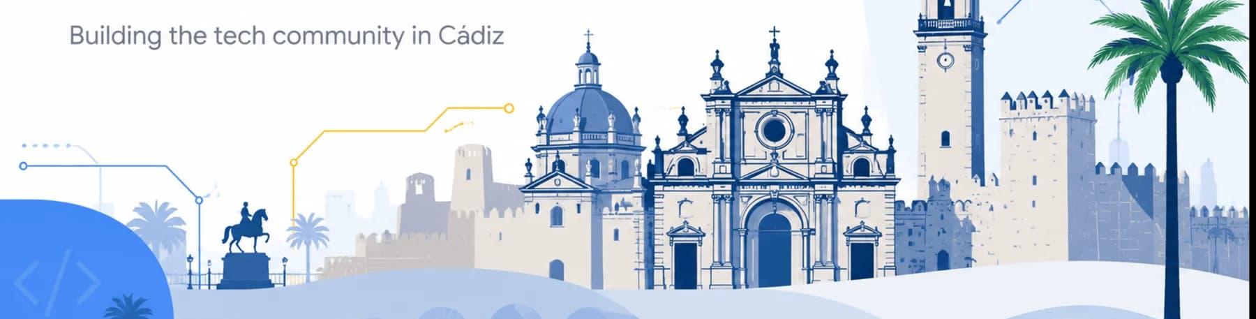 Ilustración de los monumentos de Jerez de la Frontera con conexiones tecnológicas